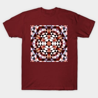 Brown, White and Blue Triangles Mosaic Mandala T-Shirt